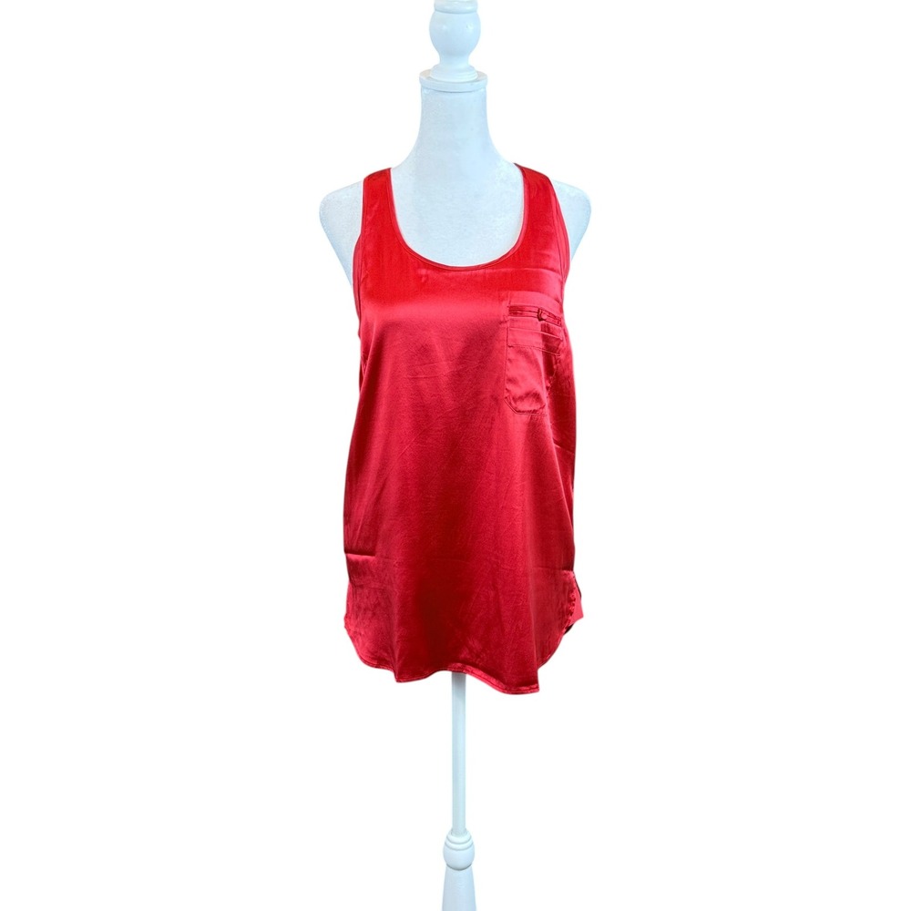 BCBGMAXAZRIA Silk Tank Top Womens S Red Racerback Pocket Silk Blend Blouse Chic